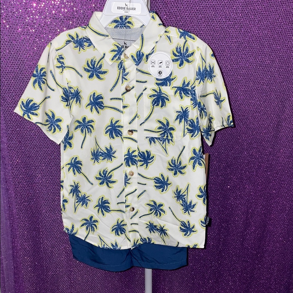 Eddie Bauer Tropical Palm Shirt and Shorts Set